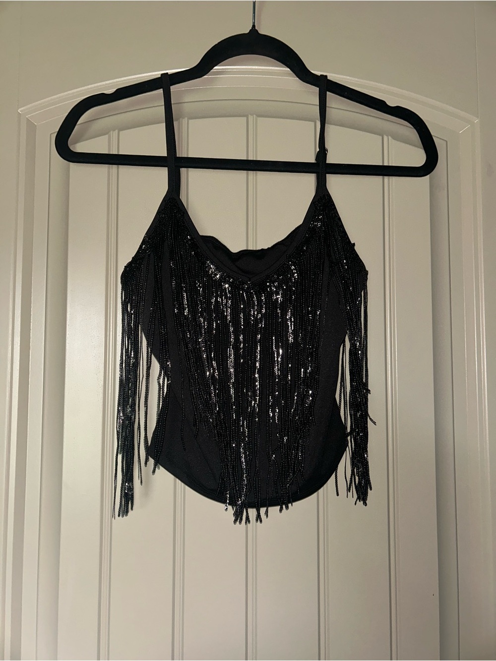 SHEIN Black Sequin Fringe Cami